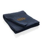Sustainable knitted scarf, Impact Polylana® navy-blue colour view with logo