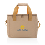 Sustainable thermal cooler with 20-can capacity light brown colour view with logo