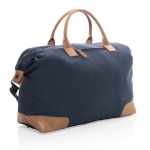 Branded travel bag made of recycled canvas blue colour