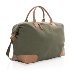 Branded travel bag made of recycled canvas green colour