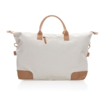 Branded travel bag made of recycled canvas off white colour