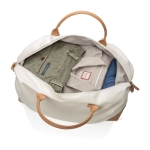 Branded travel bag made of recycled canvas off white colour