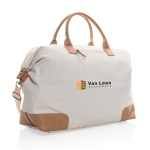 Branded travel bag made of recycled canvas off white colour