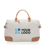 Branded travel bag made of recycled canvas off white colour