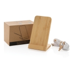 Bamboo wireless charging stand, FSC certified brown colour