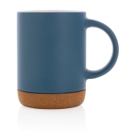 Ceramic mug with cork base and matte colour, 280 ml blue colour