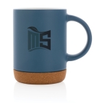 Ceramic mug with cork base and matte colour, 280 ml blue colour