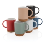 Ceramic mug with cork base and matte colour, 280 ml blue colour