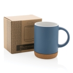 Ceramic mug with cork base and matte colour, 280 ml blue colour