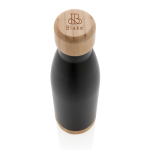 Bottle with bamboo detail on lid and base, 520 ml black colour view with logo
