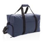 Elegant synthetic leather travel bag with adjustable strap navy-blue colour