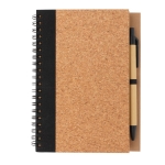 Spiral notebook with cork cover and ruled pages black colour