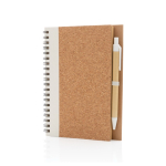Spiral notebook with cork cover and ruled pages white colour