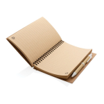 Spiral notebook with cork cover and ruled pages white colour