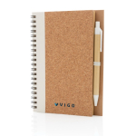 Spiral notebook with cork cover and ruled pages white colour