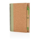 Spiral notebook with cork cover and ruled pages light-green colour