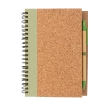 Spiral notebook with cork cover and ruled pages light-green colour