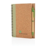 Spiral notebook with cork cover and ruled pages light-green colour