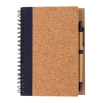Spiral notebook with cork cover and ruled pages dark blue colour