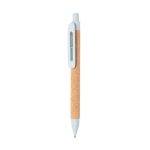 Straw fibre long-lasting eco pen, blue ink light blue colour view with logo