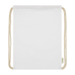 Organic cotton drawstring backpack, 140 g/m² white colour third front view