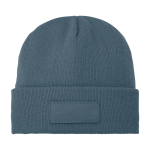 Cosy hat with patch cyan blue colour