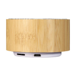 Round Bluetooth speaker made of bamboo black colour second rear view