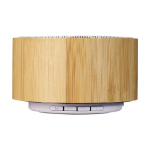 Round Bluetooth speaker made of bamboo white colour second front view