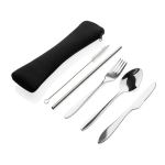 Stainless steel cutlery set, neoprene pouch silver colour