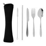 Stainless steel cutlery set, neoprene pouch silver colour second view