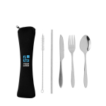 Stainless steel cutlery set, neoprene pouch silver colour printing view