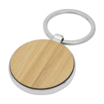 Round keyring made of zinc and bamboo