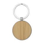 Round keyring made of zinc and bamboo wood colour second front view