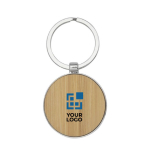 Round keyring made of zinc and bamboo main view