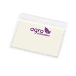 Horizontal plastic ID holder with carabiner holes 11x9cm transparent colour image with logo