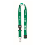 Lanyard with removable buckle and safety lock green colour view with print area