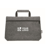 Recycled felt crossbody laptop bag with printed logo, 15” dark grey colour view with print area