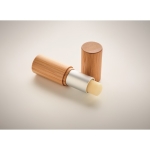 Lip balm with vanilla scent in bamboo casing, SPF 10 wood colour third photographic view
