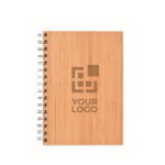 Notebook with bamboo cover and cream pages, A5 wood colour view with print area