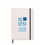 Notebook with cover, recycled cardboard and stone paper, A5 white colour view with print area