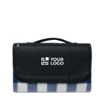Checkered picnic blanket with water-repellent backing, 150gsm blue colour view with print area