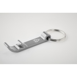 Bottle opener keyring made from recycled aluminium silver colour third photographic view