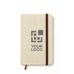 Print lined A6 notebook with canvas cover beige colour view with print area