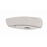 Stainless steel and metal folding knife with one blade matt silver colour third view