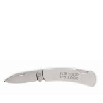 Stainless steel and metal folding knife with one blade matt silver colour view with print area