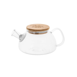Borosilicate glass teapot with bamboo lid and infuser, 750ml transparent colour image with logo