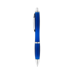 Recycled plastic ballpoint pen with blue ink for trade fairs blue colour