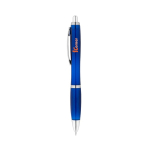 Recycled plastic ballpoint pen with blue ink for trade fairs blue colour image with logo