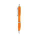 Recycled plastic ballpoint pen with blue ink for trade fairs orange colour