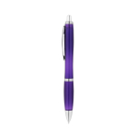 Recycled plastic ballpoint pen with blue ink for trade fairs purple colour
